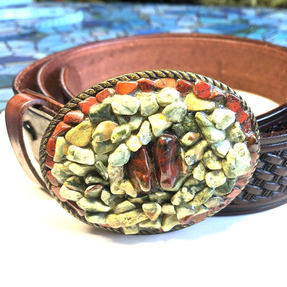 Vintage Leather & Jasper Belt